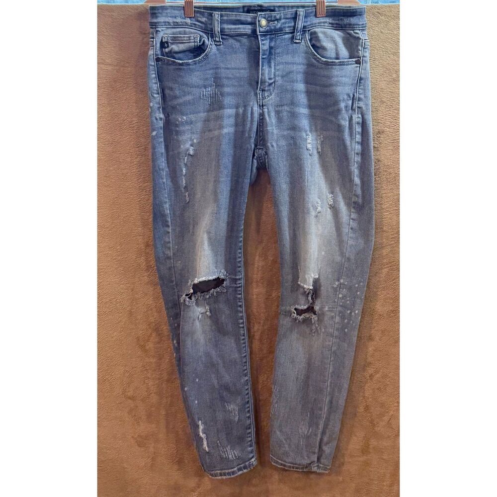 Judy Blue Bleach Splatter Distressed Skinny Jeans Destroyed Knee 13/31